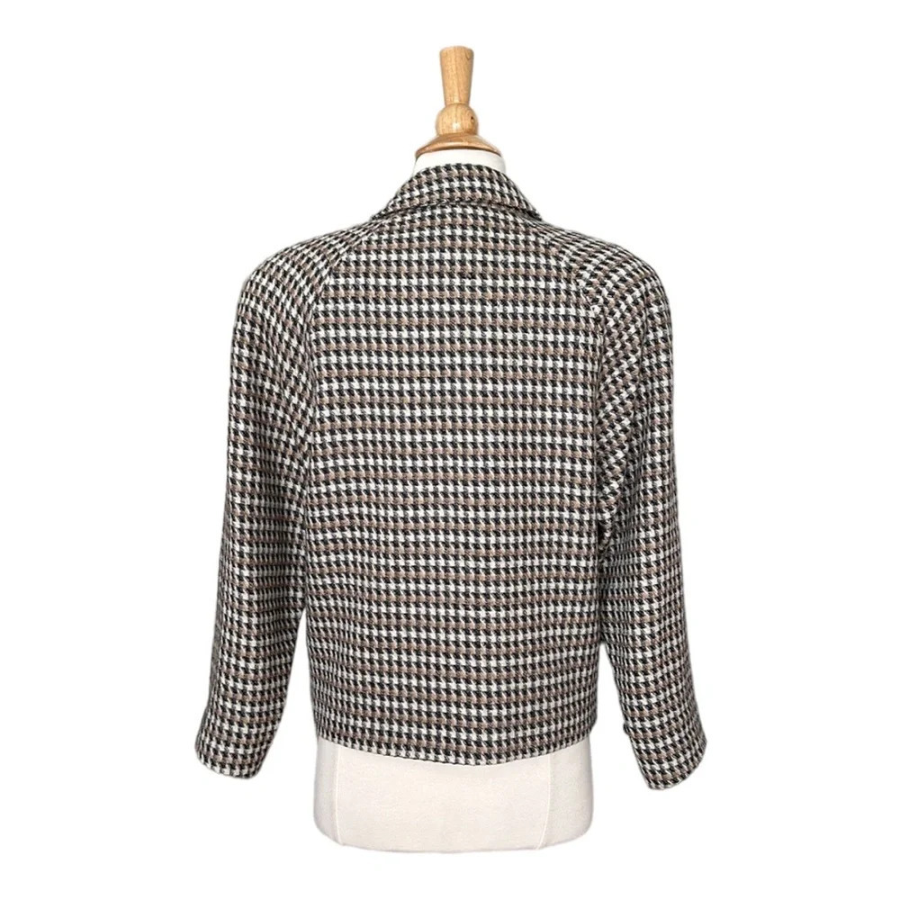 DAVID MERYL Vintage 80s Wool Blazer Jacket Houndstooth‎ Academia Cropped, Size 6 - Picture 4 of 15